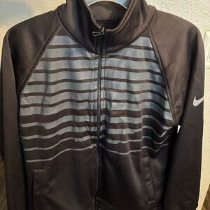 Nike Women Black and Gray Striped Windbreaker